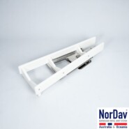 NorDav V Duplex 500kg swivel davit system holding a jet ski on a luxury boat swim platform, distributed by Pharrell Marine.